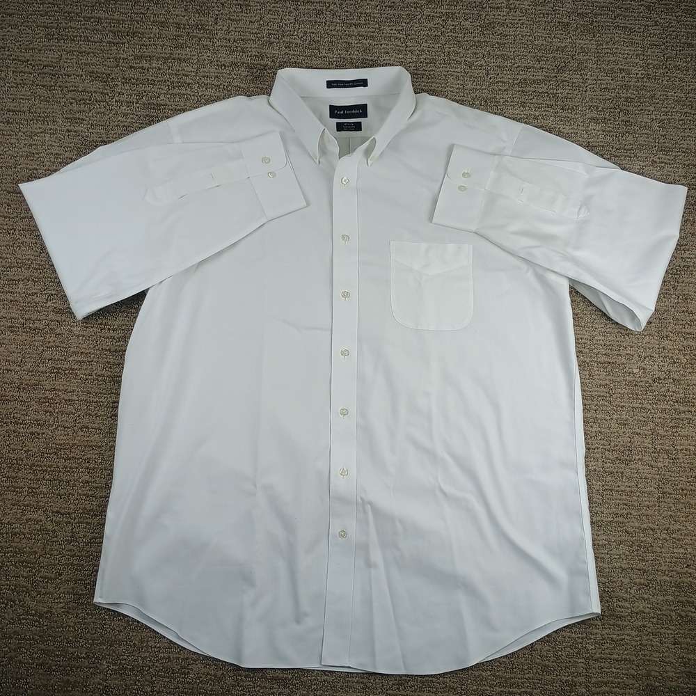Paul Fredrick Dress Shirt Mens 18.5x36 White Solid Tailored Fit Non-Iron Cotton